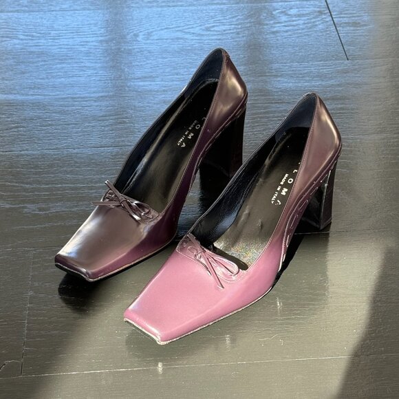 Dark Purple Paloma Square Tip Heels - Made in Italy - Picture 1 of 9